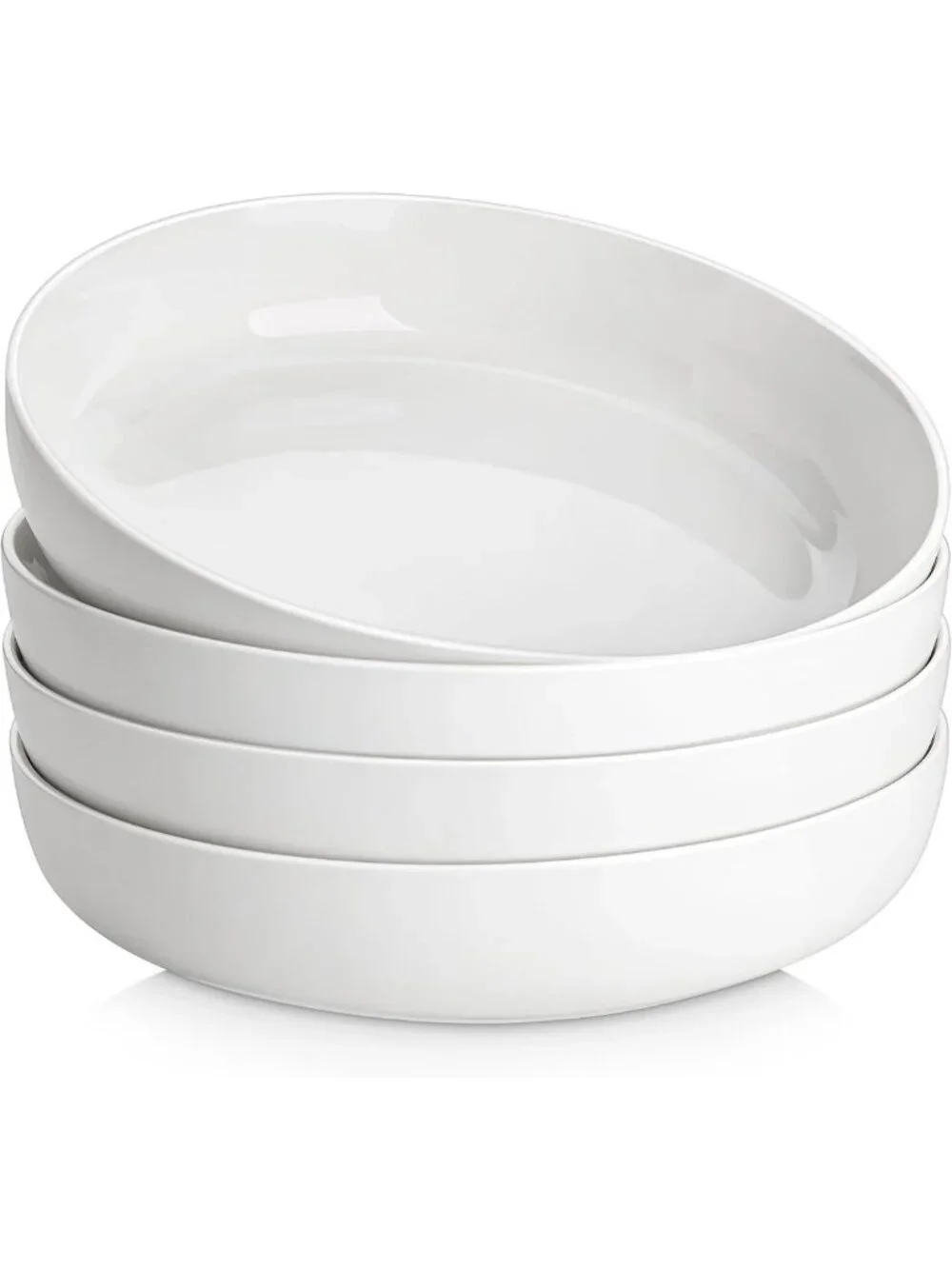 Set of 4 White Ceramic Pasta Bowls - 48 Oz, Microwave & Dishwasher Safe